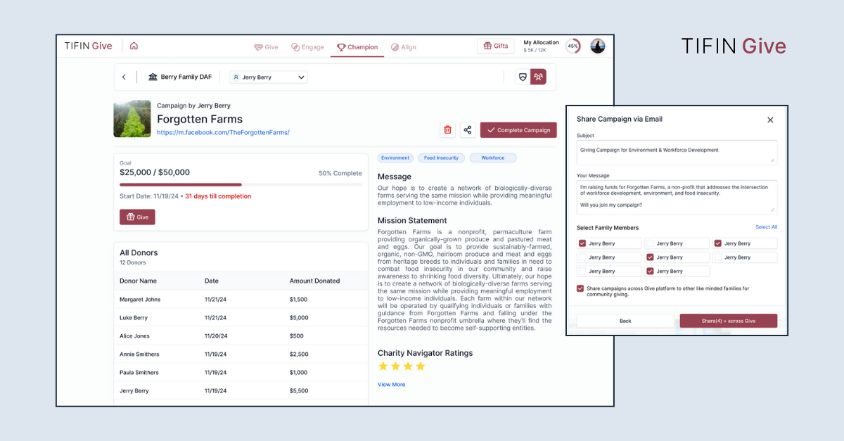 TIFIN Give Launches Novel Philanthropy Feature Enabling Donors to Mobilize Communities Through Donor-Advised Funds