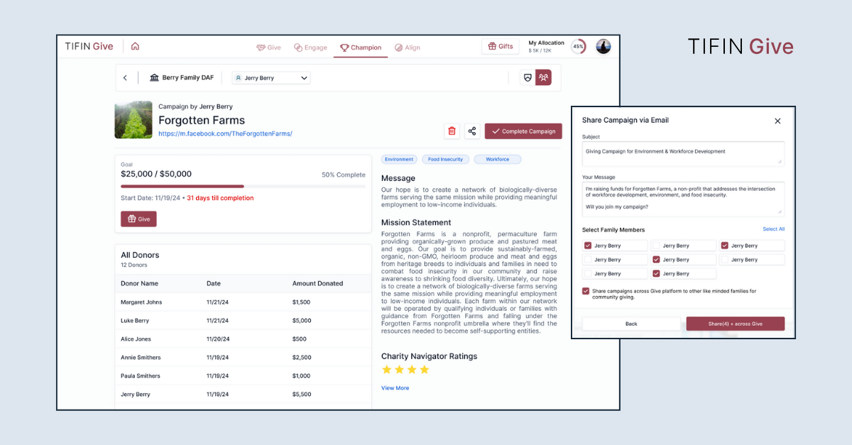 Image for TIFIN Give Launches Novel Philanthropy Feature Enabling Donors to Mobilize Communities Through Donor-Advised Funds