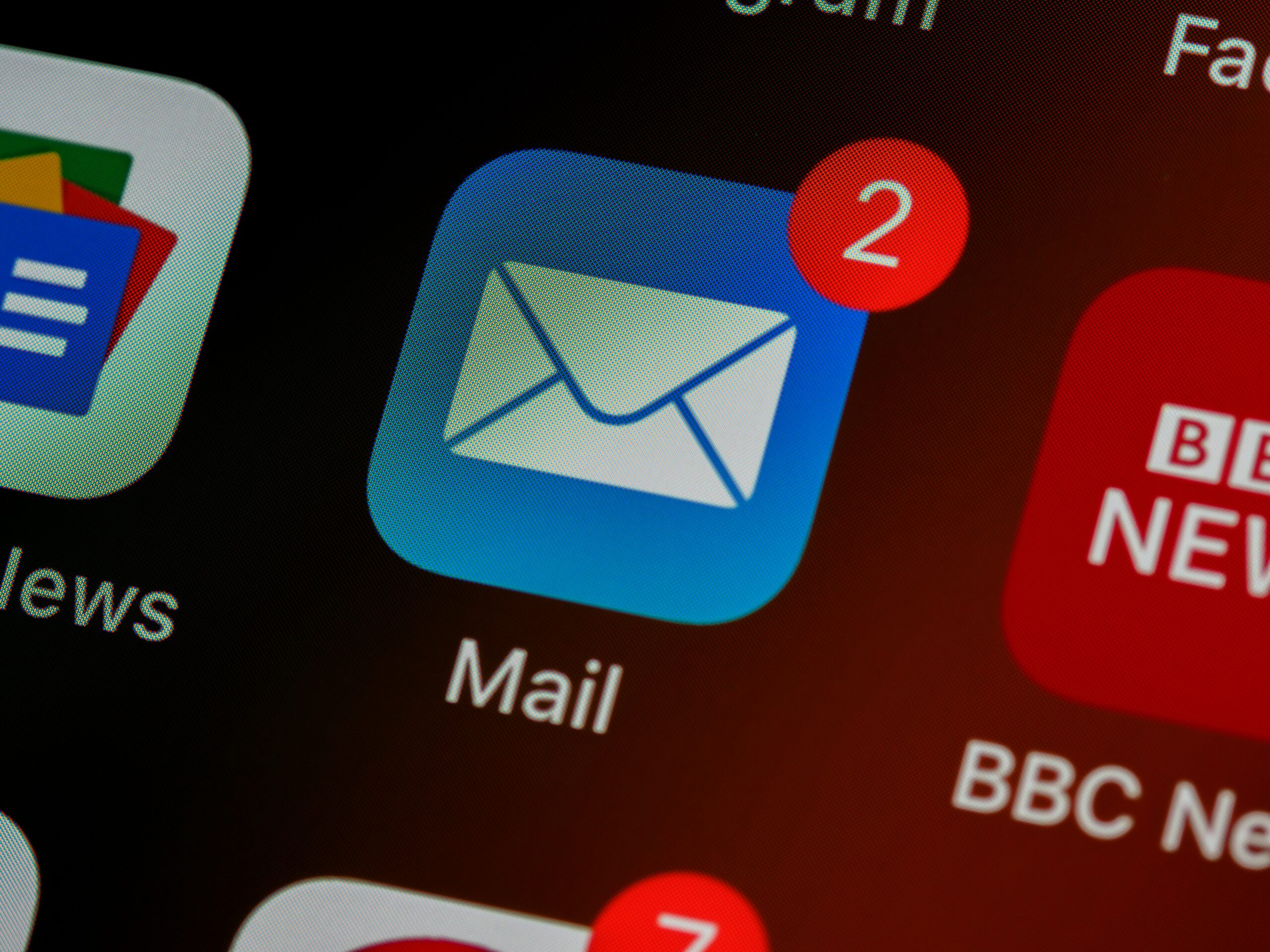 Mail phone application with two unread notifications